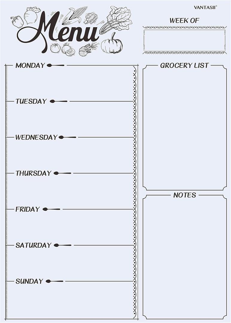 Magnetic Refrigerator Whiteboard,Weekly Menu, Meal Planner, Grocery Shopping List, Dry Erase Board, for Kitchen Fridge with 8 Color Magnetic Markers (16inchx12inch)