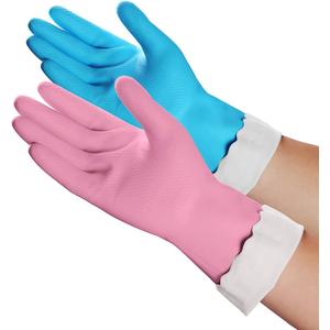 HSL Household Cleaning Gloves - 2 Pairs Reusable Kitchen Dishwashing Gloves with Latex Free, Cotton lining, Waterproof, Non-Slip, Ideal for Dishes, Household Chores, and Gardening (Medium) (Blue+pink)