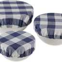 DII Reusable Cloth Bowl Cover Collection Machine Washable, Cotton with Elastic Stretch for Food Storage, 10.25"/8.25"/7.5" Diameter, Farmhouse Plaid, French Blue, 3 Piece