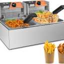 Commercial Deep Fryer 20.7Qt/20L Dual Tank Deep Fryers with Baskets 0.8mm Thickened Stainless Steel Electric Countertop Fryer with Adjustable Temperature, 1700w x2, 110v