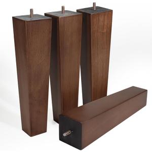 Solid Oak Wood Furniture Legs, 12 Inch, Brown Oak Wood, Set of 4, Square, Mid-Century, Natural, Multipurpose, Screw-In, Couch, Sofa, Cabinet, Bench, Bed, Indoor Furniture Upgrades