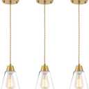 MWZ Gold Pendant Light 3 Pack,Brass Pendant Lights Kitchen Island, Dining Room Lamp Fixtures Over Table with Clear Glass Shade, Modern Mini Chandeliers,Adjustable Cord Hanging Lighting for Sink