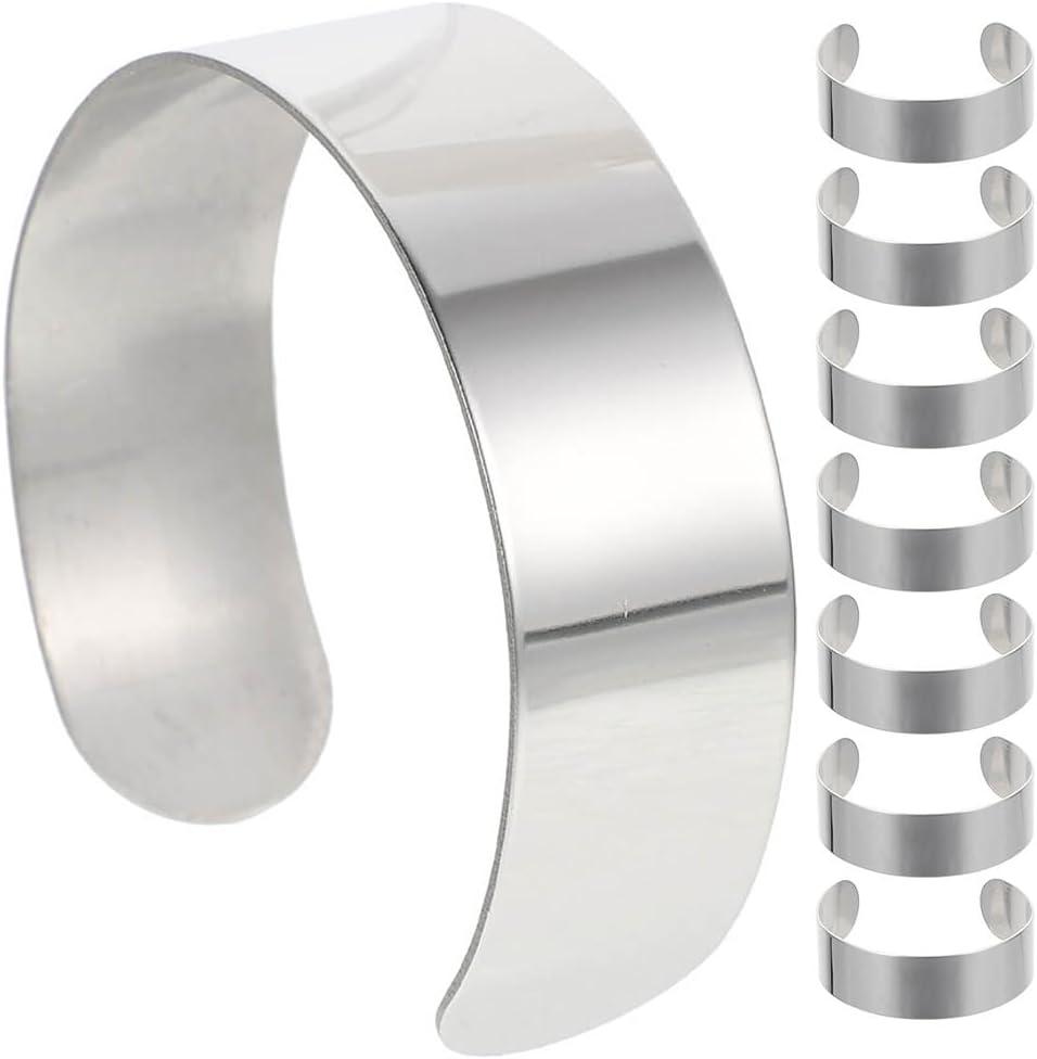 COHEALI Stainless Steel Bracelet Blanks 2.5 Inch Adjustable Cuff Bangles for DIY Jewelry Making Engravable Inner Core Set of 8