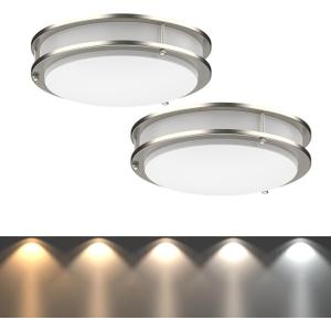 DYMOND 10 Inch LED Ceiling Light Flush Mount 2 Pack Brushed Nickel Dimmable Selectable Light Color (2700K/3000K/3500K/4000K/5000K) 5-in-1 Ceiling Lamp for Kitchen, Hallway, Bathroom, Closet (5 Colors Adjustable)