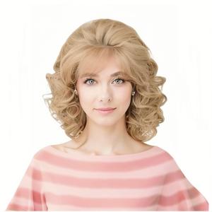 Rugelyss Vintage Short Blonde Beehive Wig with Bangs Curly Wavy Heat Resistant Synthetic Hair Wigs for Women fits 70s 80s Costume or Halloween and Party