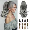 SOFEIYAN 13" Ponytail Extension Long Curly Ponytail Clip in Claw Hair Extension Natural Looking Synthetic Hairpiece for Women, Salt and Pepper