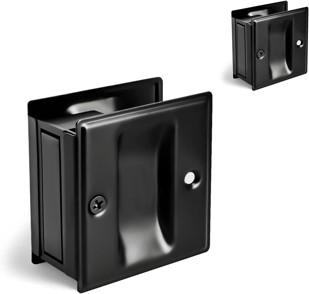 HOMOTEK 2 Pack Privacy Pocket Door Pull – No Switch Plate, Replace Old or Worn Passage Pulls, 2-3/4" x 2-1/2", Black
