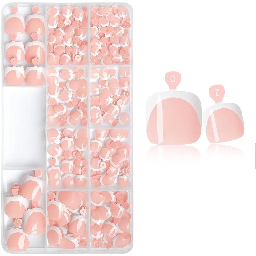 240PC Press on Toenails for Women Fake Toe Press on Nails French Tip Toe Nail Press ons with Sticky Tabs, 12 Size Fake Toenails Press ons Acrylic Toe Nail Tips Kit White Press on Toe Nails