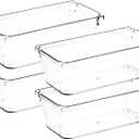 4 Pack Drawer Organizer - 3" X 6" Clear Acrylic Storage Bins with Non-Slip Pads, Versatile Desk Tray for Makeup, Jewelry, Kitchen, Bathroom, and Office Organization