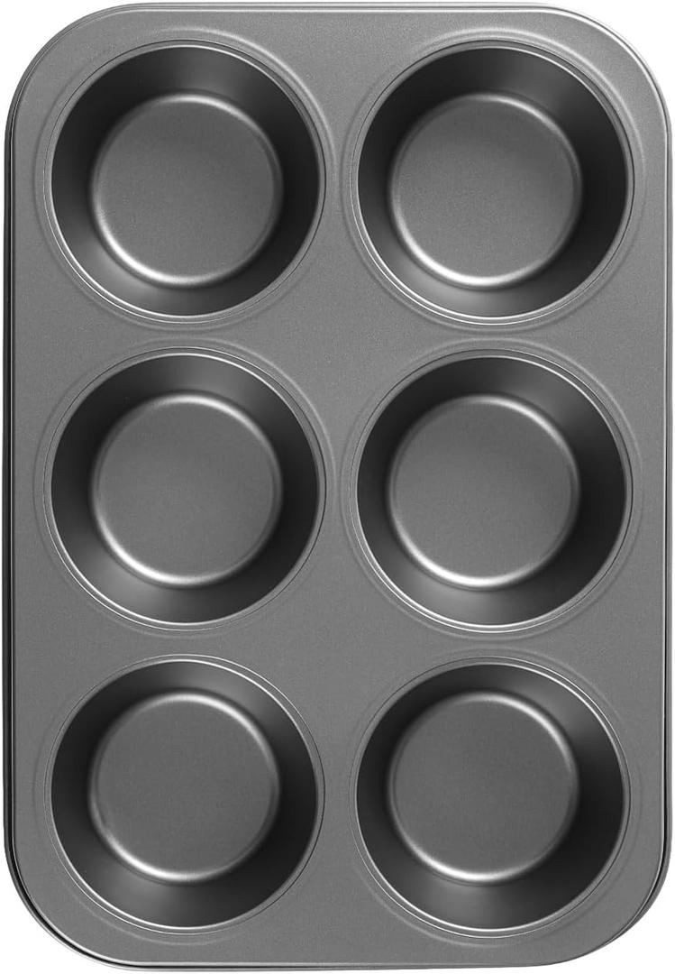 Jumbo Muffin Pan, Extra Large 6-Cup Carbon Steel Baking Pan, 12.8" x 10" x 1.6" with 3.46" Large Cups, Texas-Size Non-Stick Muffin Tin for Oven, Heavy Duty Dark Gray Cupcake Pan
