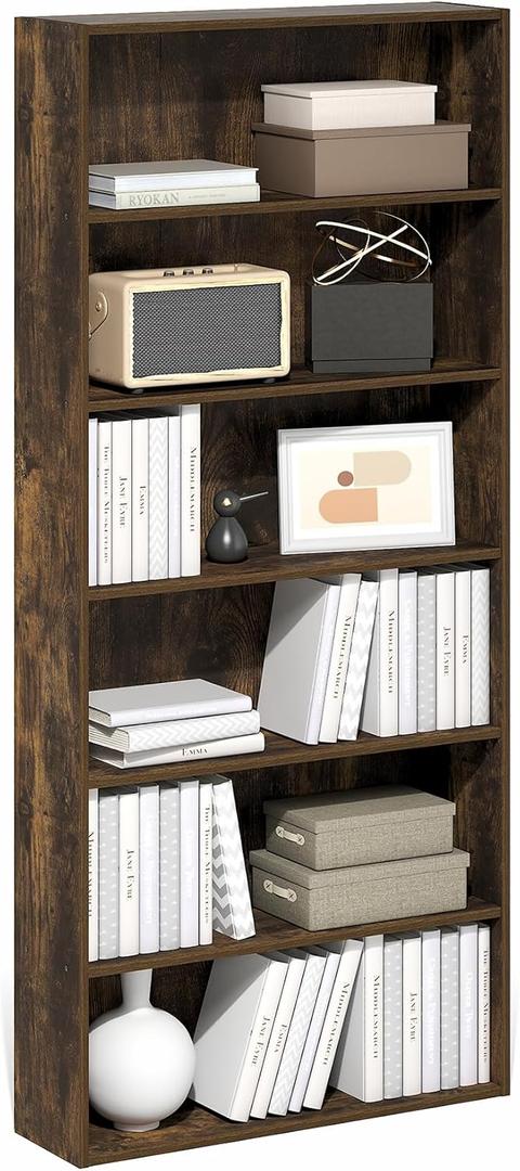 Furinno Basic Book Shelf, 6-Tier Bookcase with Open Shelf, Bookshelf, Cube Storage Organizer, 7 x 24 x 53, for Living Room, Bedroom, Home Office, Amber Pine