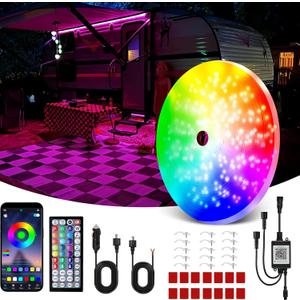 50FT RV Awning Lights, RGB RV Exterior Strip Light with Remote and App Control, IP68 Waterproof LED Lights for Motorhome Travel Trailer Canopy Party, Stands Food Trucks
