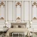 NCSBBSS-Classic White Gold 3D Wainscoting Panel Wallpaper Peel and Stick, Size: 80" x 61"