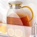 Baffect Water Pitcher, High Borosilicate Glass Jug with Stainless Steel Lid, Leakproof Fridge Door Carafe for Hot or Cold Beverage (1.8 L/63 oz.)