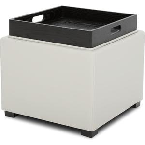 CHITA Storage Ottoman Cube with Tray Lid, Small Footstool with Storage, Square End Table for Living Room and Bedroom, Faux Leather in Light Gray