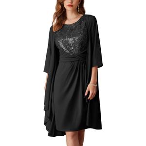 GRACE KARIN Women's Sequin Dress Two Piece Mother of The Bride Dresses with Jacket Lace Formal Wedding Guest Dress (8, Black)