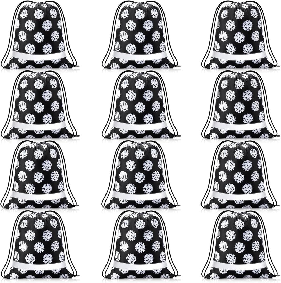 Saintrygo 12 Pcs String Bags Drawstring Back Sack with Reflective Stripe String Bags for Yoga Dance Swimming (Volleyball)