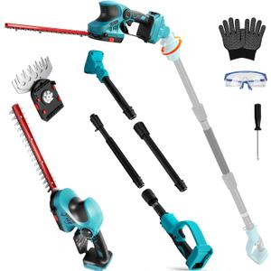 Pole Hedge Trimmer Cordless for Makita 18V Battery (No Battery), 2-in-1 Brushless 12" Hedge Trimmer and 3.9" Grass Shear with 8.5FT Extension Pole, 15Ft Long Reach for Tree Shrub Pruning