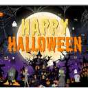 Halloween Backdrop 8x6 FT Kids Party Banners Full Moon Backdrops with Witch Pumpkin Ghost Decorations Scary Castle Wall Banner for Photo Props Decorations Indoor Outdoor (Purple)