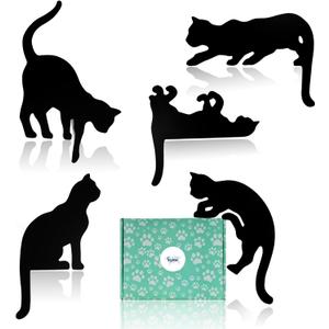 YuQi 5PCS Black Cat Wall Art Decor Set, Wooden Black Cat Silhouettes for Halloween Christmas Gifts for Cat Lovers, Wood Cat Wall Sculptures Collectible Figurines w/Gift Box for Home Office Decor