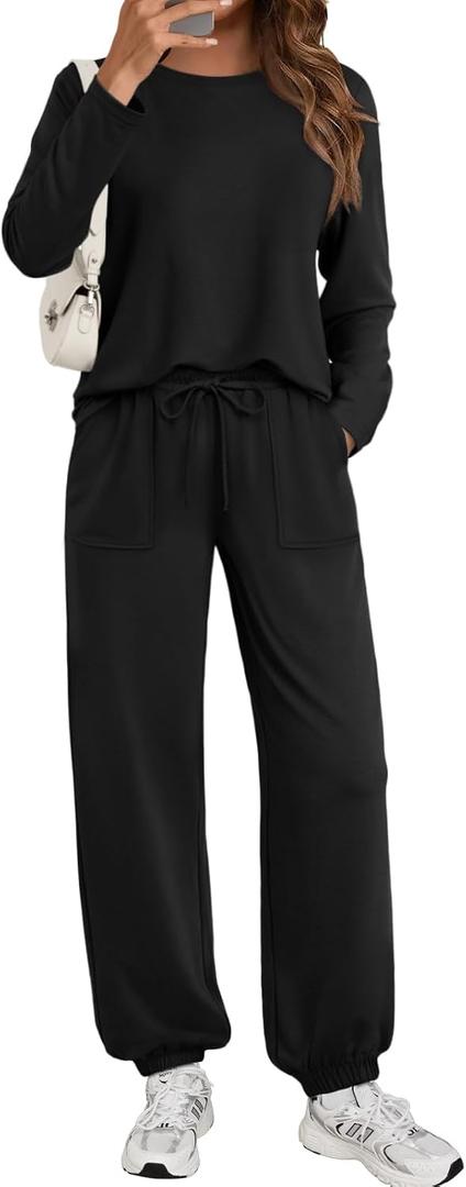 LILLUSORY Lounge Sets for Women Sweatsuits 2 Piece Outfit Two Piece Set Fall Matching Clothing Long Sleeve Tops Jogger Pants, Medium