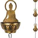 10.5ft Rain Chain for Outside, Rain Chain with 10 Buddha Cups, Adjustable Rain Catcher Chain for Outside, Replacement Downspout for Gutters, Eaves, Drainage, Set of 4