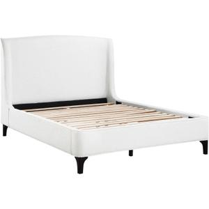Benjara Mabe King Size Bed, Wingback Curved Headboard, White Fabric Upholstery
