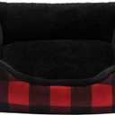 Hollypet Printed Flannel Rectangle Plush Dog Cat Bed Self-Warming Pet Bed, Red Checked (Medium)