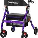 BlessReach Foldable Rollator Walkers with Seat for Seniors, 450 lb Capacity, 8'' Wheels, 18" Big Seat, 6-Position Adjustable Height, Heavy-Duty Aluminum Rolling Walker (Purple)