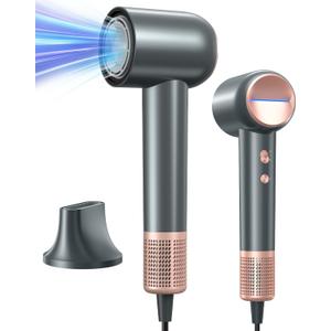 Hair Dryer, 130000 RMP High-Speed Brushless Motor Blow Dryer for Fast Drying, 500 Millions Negative Ionic Hairdryer with Nozzle for Travel Salon, 4 Temps & 2 Speeds