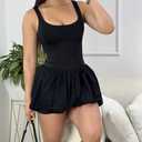 Women Puffy Bubble Hem Mini Dress Sleeveless Sexy Summer Going Out Clubwear (Black, S)