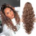 SEIKEA Ponytail Extension, 24" Fluffy Long Wavy Curly Claw Clip Hair Extensions Ponytail Multi-layered Clip in Fake Pony Tails Natural Soft Synthetic Hairpiece Light Ash Brown