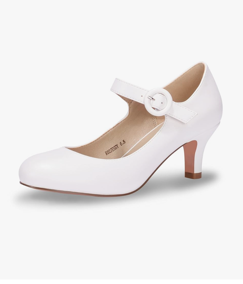 IDIFU Women's Jessy Dress Mary Jane Shoes Low Kitten Heels Closed Round Toe Office Work Wedding Pumps 7