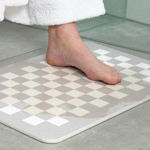 Diatomaceous Earth Stone Bath Mat - 60x39 cm Super Absorbent, Quick Dry, Non Slip Diatomaceous Earth Bath Mat with Checkered Design - Easy to Clean Stone Drying Mat for Bathroom, Kitchen, Entryway, 60x40cm