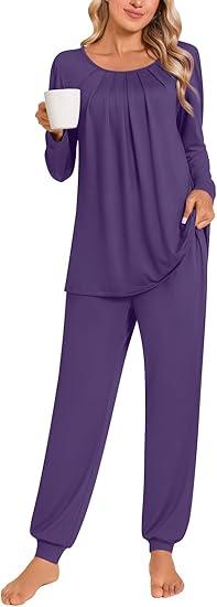 Anymeet Women's Pajama Sets Fall Winter Long Sleeve 2 Piece Sleepwear Soft Lounge Outfits with Pockets (XX-Large, Black)