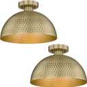 ELYONA 2 Pack Semi Flush Mount Light Fixture, Farmhouse 12 inch Ceiling Light Fixture with Hammered Metal & Brushed Brass Gold Finish for Hallway Bedroom Bathrooms Kitchen Dining Room Laundry Foyer