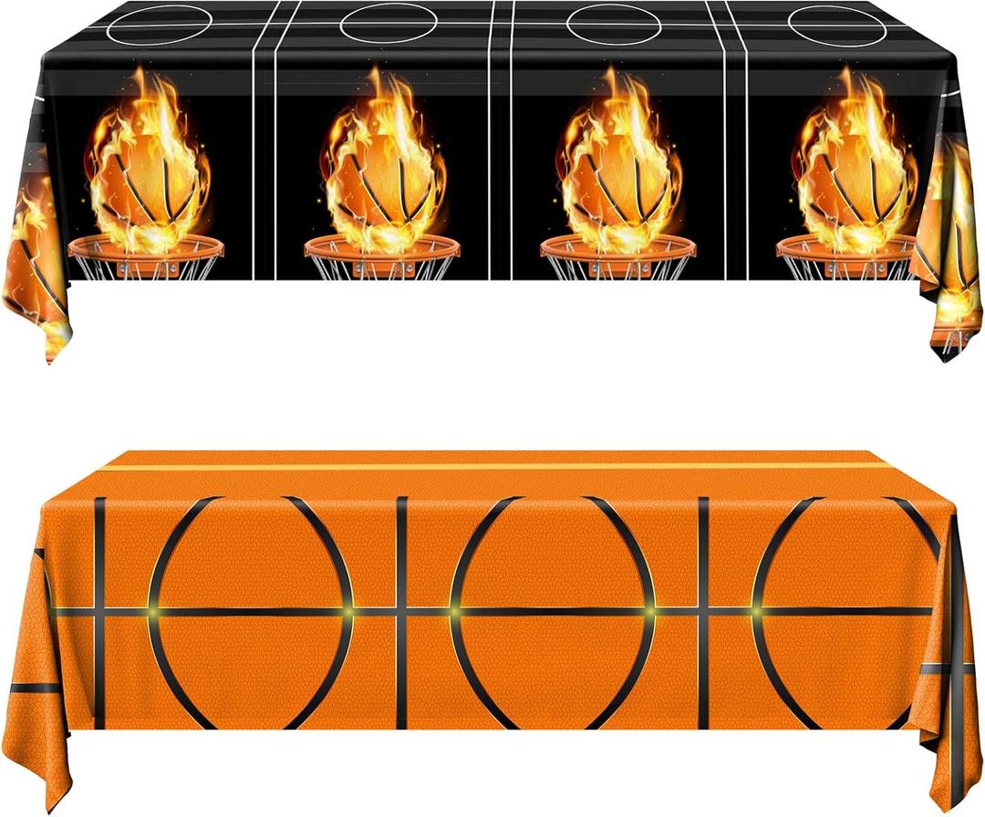 Basketball Party Decorations Tablecloth,2Pcs Basketball Tablecloth Basketball Plastic Table Cover for Sports Theme Basketball Birthday Party Decorations