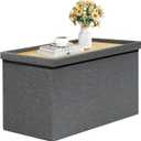 B FSOBEIIALEO Storage Ottoman with Tray, Linen Coffee Table Folding Long Shoes Bench Footstool, Dark Grey 30"x15.74"x15"