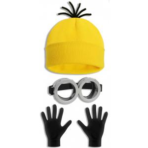 Halloween Costume Accessories for Adults: Steampunk Goggles Glasses Yellow Beanie Hat Black Gloves for Men Women Cosplay