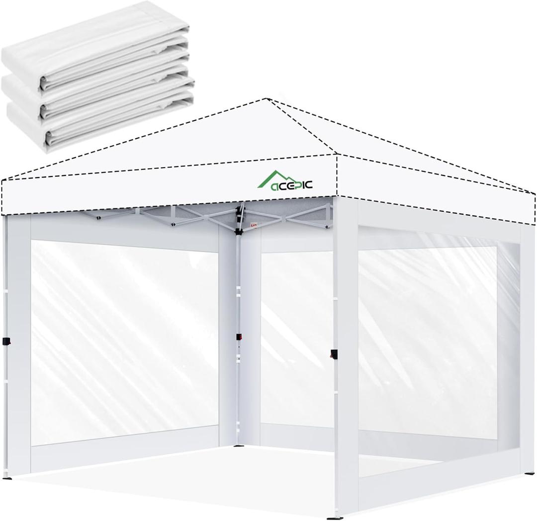 Clear Canopy Sidewalls for 10x10 Pop Up Tent, Transparent Window Curtain Cloth, 8 Mil PVC Enclosure Fabric with Zipper, White (3Pack Sidewalls Only, Not Included Frame&Top)