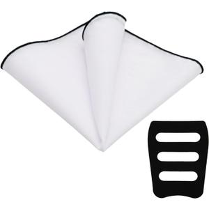 3 x LJBFNN White Pocket Squares for Men 9" Linen Pocket Square with Holder, Cotton Suit Handkerchiefs for Wedding Business (White)