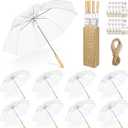 Aodaer 8 Pack Clear Wedding Umbrella Bulk with Foldable Storage Box Transparent Auto Open Foldable Umbrellas Windproof Travel Umbrella for Outdoor Activities, Wedding Anniversary Photography
