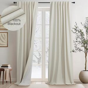 DANCURTON 80 Inch Blackout Curtains Back Tab Beige Black Out Earth Tone Primitive Curtains Thermal Insulated Custom Drapes for Living Room Bedroom 2 Panels Pleated Curtains 80 Inch Long 52x80 Length (Linen)