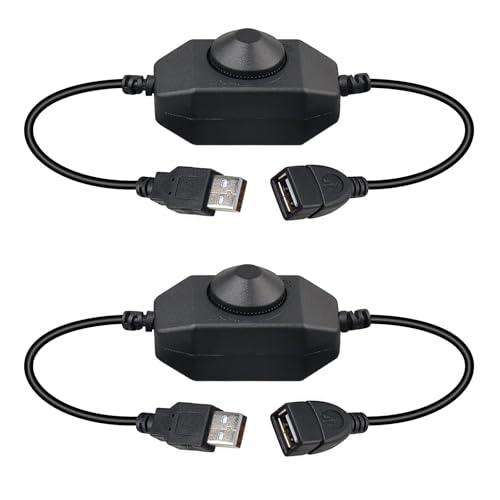 Onite 2-Pack USB Rotary Dimmer Switch with Knob, Current Adjustable Controller for 5V USB LED Strips, Lights, USB Fans (Black)