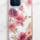 for iPhone 15 Pro Max  Air Case [Compatible with Magsafe],Girls Women Clear Magnetic Case Silicone Shockproof Protective Cover with Pattern Hibiscus Bubbles