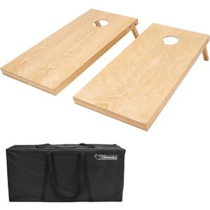 GoSports 4 ft x 2 ft Regulation Size Wooden Cornhole Boards Set with Natural Wood Stain Finish - Includes Carrying Case