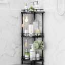 SWTYMIKI Corner Shower Caddy Standing - 3 Tier Rustproof Metal Shower Organizer Stand with Soap Holder and 4 Hooks, Freestanding Floor Shower Storage Stands for Bathroom, Black