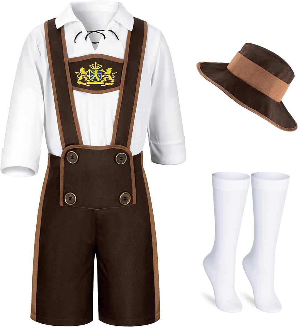 Kids Oktoberfest Costume Boys Lederhosen Beer Festival Bavarian Party Cosplay (Brown, S)