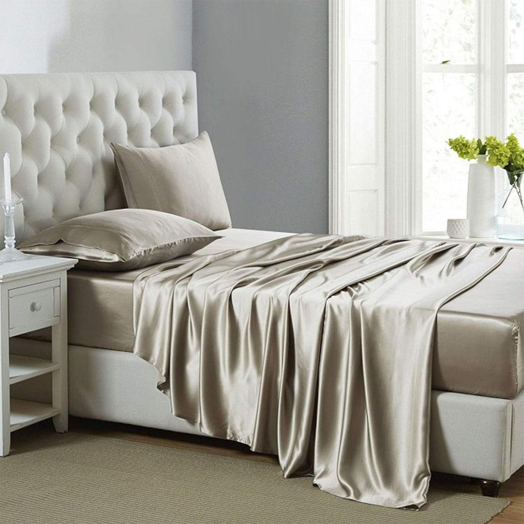 Lanest Housing Silk Satin Sheets, Queen Size Satin Bed Sheet Set with Deep Pockets, Cooling Soft and Hypoallergenic Satin Sheets Queen - Taupe