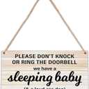 B06 Baby Sleeping Sign - Do Not Knock Or Ring Doorbell, Rustic Hanging Sign For Front Door, Nursery Home Bedroom